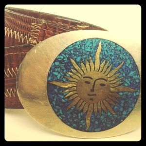 Vintage Sun and Turquoise Leather Belt